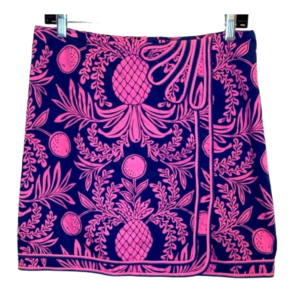 Lilly Pulitzer Navy Blue & Hot Pink Pineapple Wrap Skirt, Size 4